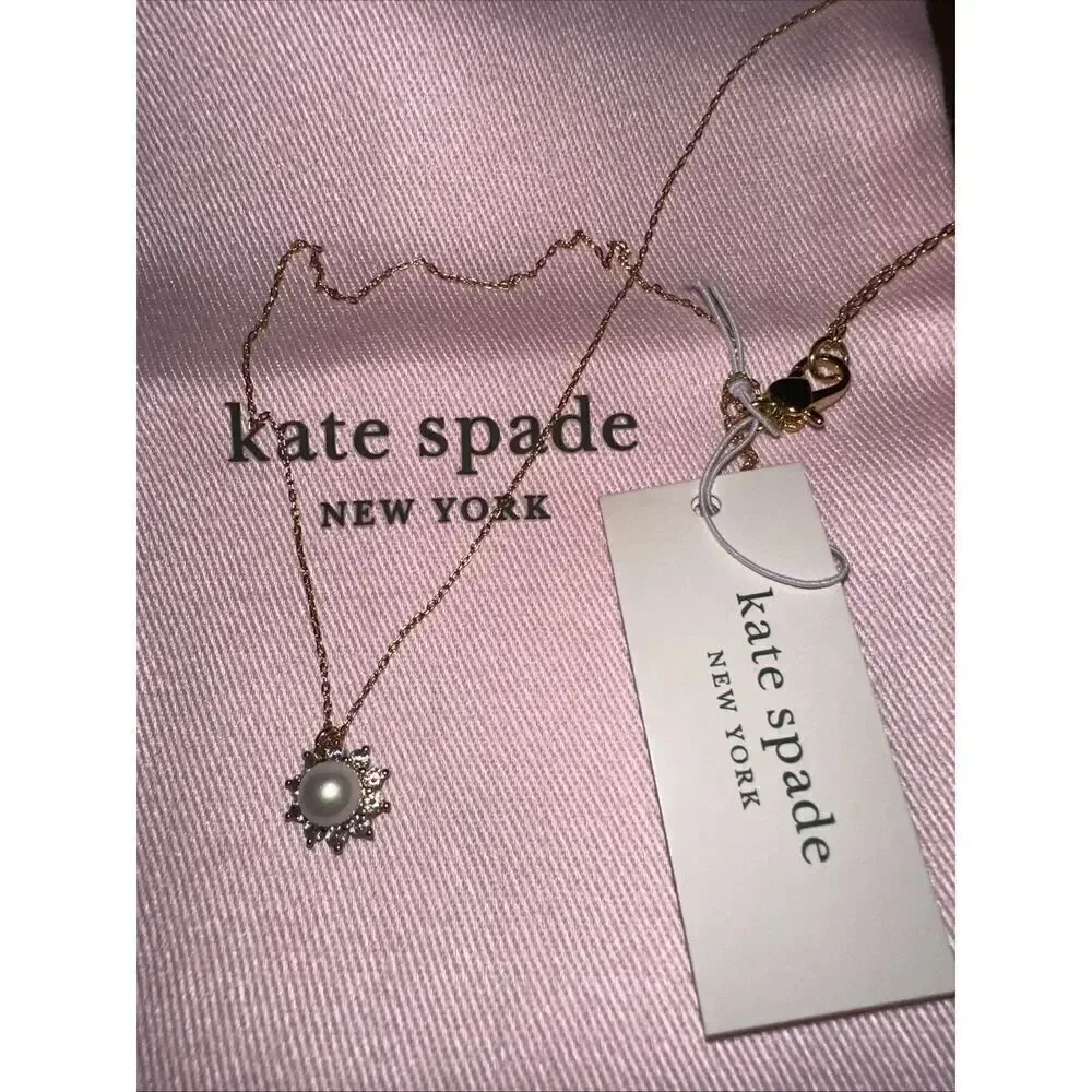 Kate Spade Sunny Halo Gold Pearl Pendant Necklace NWT Dust Bag